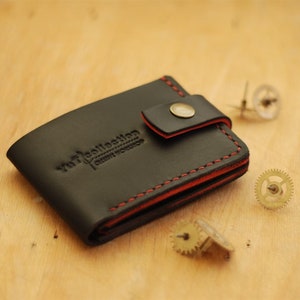 Cartera de hombres grabado, porta tarjetas de cuero, monedero de monedas personalizado, bolsa de dinero negro y rojo, pequeña cartera doble