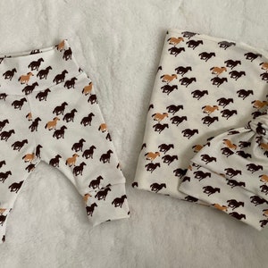 Horses Bamboo Swaddle Blanket & Newborn Hat Set. Newborn Pants. Horses Newborn Take Home Set. Newborn Photo Prop. Baby Shower Gift.