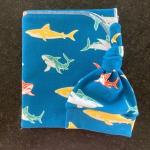 Shark Swaddle Blanket & Newborn Hat Set. Newborn Boy Take Home Set. Shark Newborn Set. Newborn Photo Prop. Baby Shower Gift. Shark Swaddle
