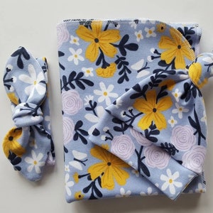 Newborn Girl Take Home Set.  Swaddle Blanket & Newborn Hat or Headband Set. Girl Baby Clothes. Girl Swaddle Set.  Photo Prop. Ready to Ship!