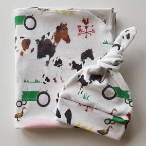 Farm Newborn Swaddle & Hat Set. Newborn Boy Coming Home Set. Farm Newborn Set. Tractor Swaddle Set. Newborn Photo Prop! Baby Shower Gift