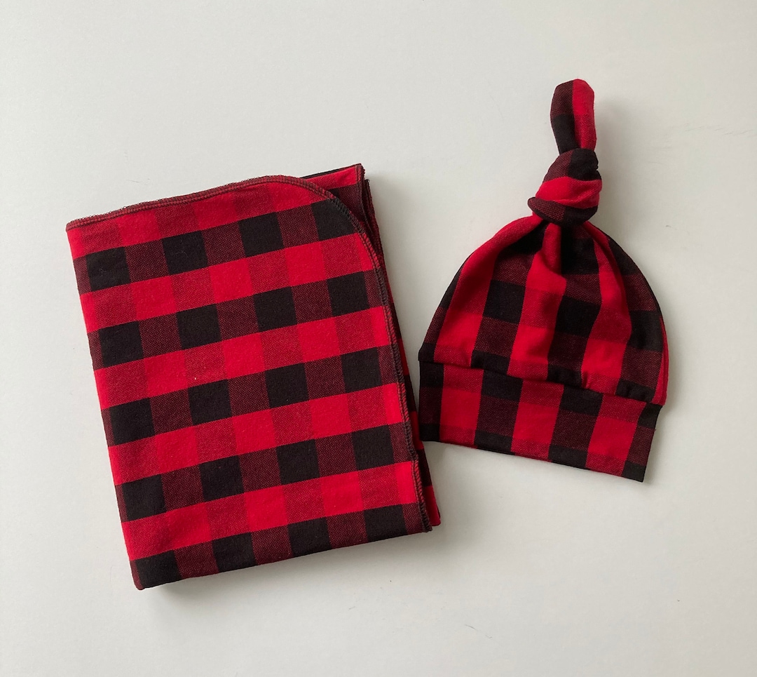 Buffalo Plaid Swaddle Blanket & Newborn Hat Set. Gender Etsy