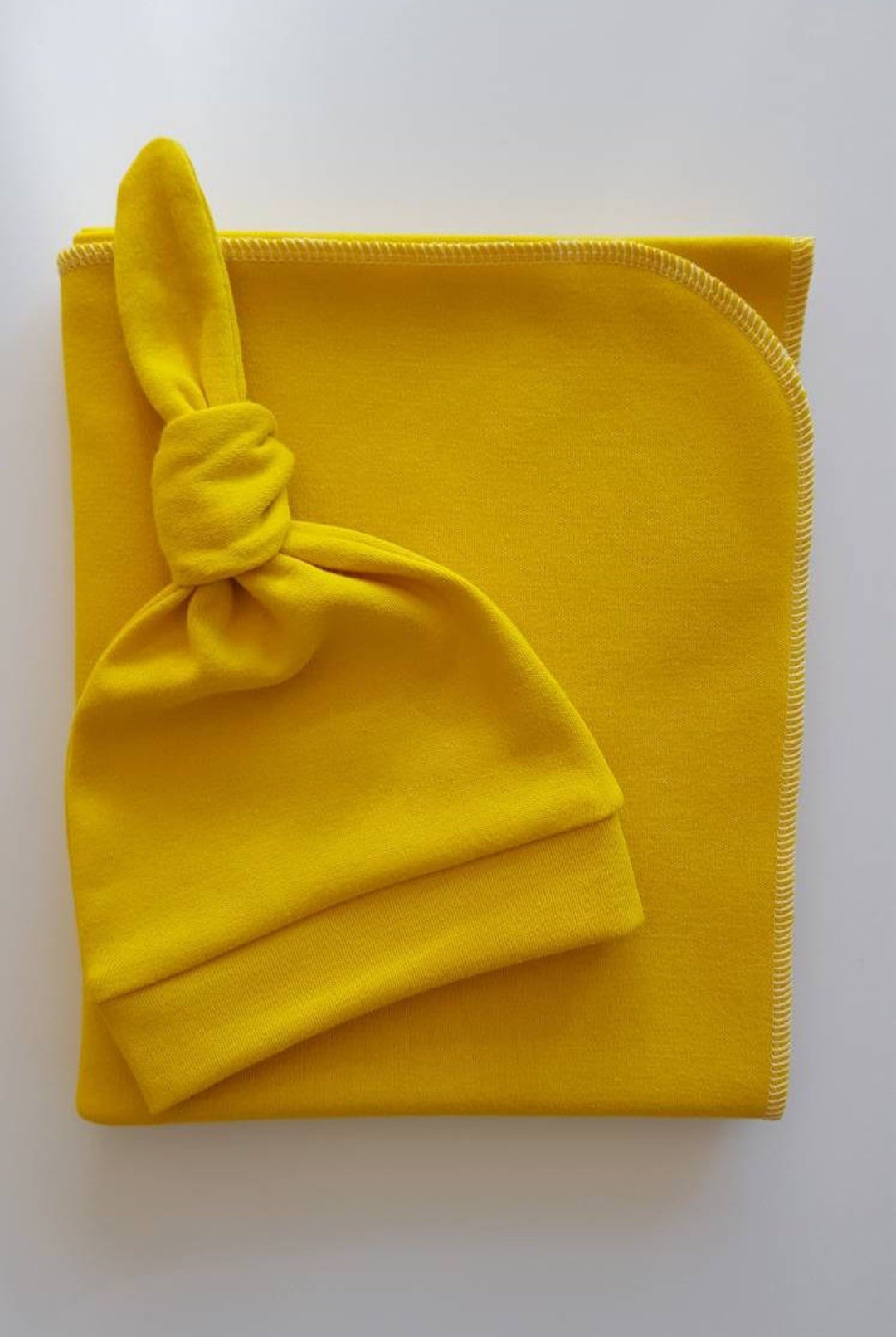 Yellow Organic Swaddle Blanket & Newborn Hat. Set. Gender Etsy