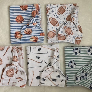 Sports Swaddle Blanket & Hat Sets. Newborn Pants. Take Home Set. Football, Basketball, Soccer, Hockey, Baseball .Photo Prop. Baby Gift