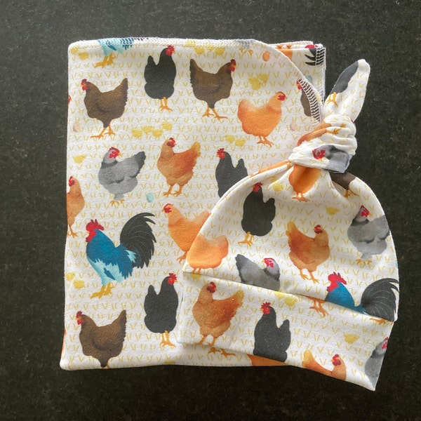 Chickens Swaddle Blanket & Newborn Hat Set. Newborn Take Home Set. Chicks Newborn Set. Newborn Photo Prop! Baby Shower Gift. Farm Swaddle