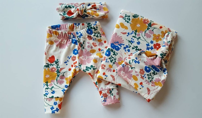 Organic Swaddle Set Newborn Leggings Newborn Hat /& Headband Newborn Girl Take Home Set Organic Swaddle Blanket Organic Baby Clothes.