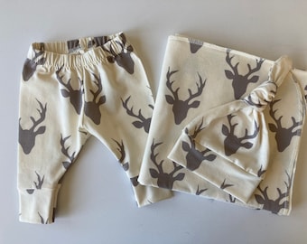 Deer Swaddle Blanket & Newborn Hat Set. Newborn Leggings. Newborn Take Home Set. Wildlife Swaddle Set. Newborn Photo Prop. Baby Shower Gift