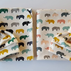 Organic Twins Swaddle Sets. Matching Boy and Girl Blanket and Hat Sets. Elephant Swaddle. Twins Photo Prop. Twins Baby Shower Gift.