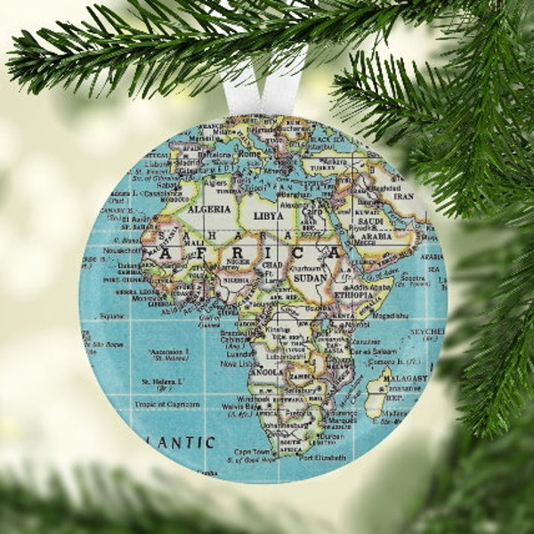 Africa Map Ornament, Map Ornament, Gift under 5, Africa Map Christmas Gift, Africa Christmas Ornament, Africa  Map