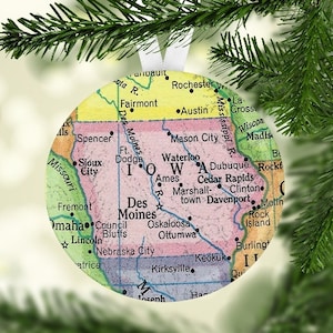 Iowa, Iowa Map Ornament, Iowa Christmas Gift, Iowa Ornament, Iowa Map
