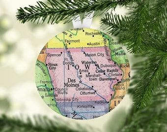 Iowa, Iowa Map Ornament, Iowa Christmas Gift, Iowa Ornament, Iowa Map