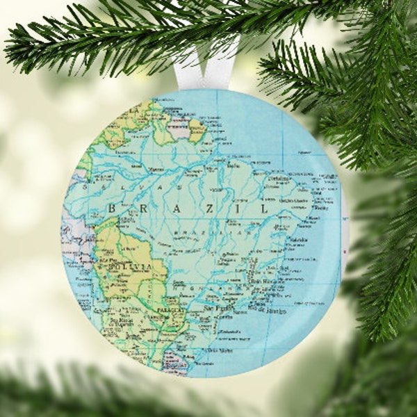 Brazil Christmas Ornament, Brazil Christmas Gift, Brazil Map Ornament, Brazil Gift, Brazil