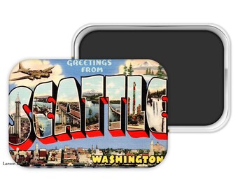 Seattle Magnet, Seattle Wedding Favor, Seattle Refrigerator Magnet, Seattle Souvenir, Seattle Washington Magnet, Seattle Washington