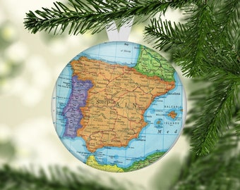 Spain Christmas Ornament, Gift under 5, Spain Christmas Gift, Spain Map Ornament, Spain Gift, Map of Spain