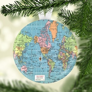 World Map Christmas Ornament, Gift under 5, World Map Christmas Gift, Map Ornament,