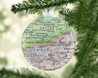 Smoky Mountains Gift, Map Ornament, Smoky Mountains Christmas Gift, Smoky Mountains Christmas Ornament,