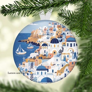 Santorini Greece Christmas Ornament, Greece Christmas Gift, Greece Gift, Santorini Christmas Ornament, Santorini Gift, Santorini Travel Tree
