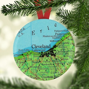 Cleveland Christmas Ornament, Cleveland Ornament, Cleveland Wedding Favor, Cleveland Ohio Map Ornament