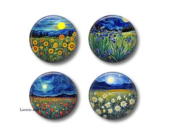 Set of 4 Refrigerator Magnets, Flower Magnets, Flower Gift, Flower Refrigerator Magnet, Housewarming Gift