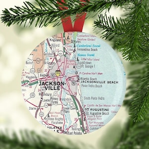 Jacksonville Christmas Ornament, Jacksonville Ornament, Gift under 5, Jacksonville Wedding Favor, Jacksonville Map Ornament