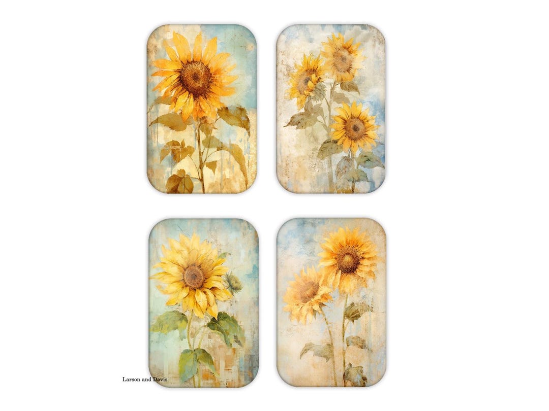 Sunflower Magnets, Set of 4 Refrigerator Magnets, Flower Magnets ...