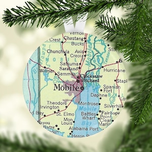 Mobile Map Ornament, Map Ornament, Gift under 5, Mobile Map Christmas Gift,  Mobile Gift, Mobile Alabama