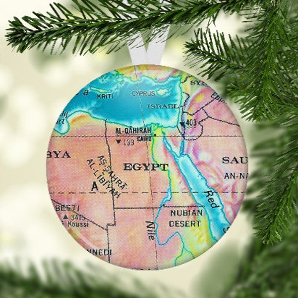 Egypt Map Ornament, Egypt Map Gift, Egypt Travel Tree, Christmas Travel Ornament, Egypt Gift, Egypt Christmas Ornament