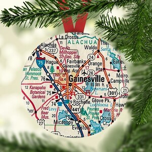 Gainsville Map Ornament, Map Ornament, Gift under 5, Gainsville Map Christmas Gift,  Gainsville Gift, Florida Ornament