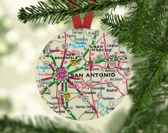 San Antonio Map Ornament, San Antonio Ornament, San Antonio Map Christmas Gift, San Antonio Christmas Ornament,