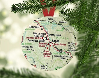 Aspen Gift, Map Ornament, Aspen Christmas Gift, Aspen Christmas Ornament,