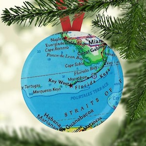 Key West Map Ornament, Map Ornament,  Key West Christmas Gift, Key West Gift, Key West Wedding Favor