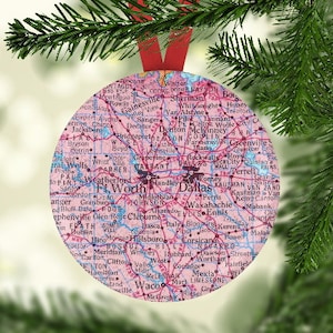 Dallas Map Ornament, Map Ornament, Fort Worth Map Christmas Gift, Dallas Christmas Ornament, Fort Worth  Map