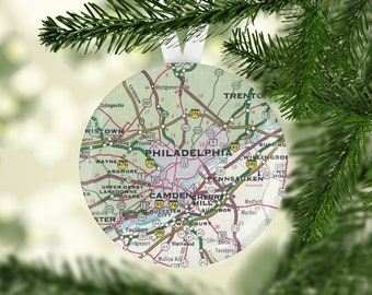 Philadelphia Gift, Map Ornament, Gift under 5, Philadelphia Christmas Gift, Philadelphia Christmas Ornament, Map Christmas