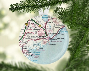 Charleston Map Ornament, Map Ornament, Gift under 5, Charleston Map Christmas Gift, Charleston Christmas Ornament, Charleston Map, Ornament
