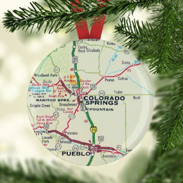 Colorado Springs Map Ornament, Colorado Springs Christmas Gift, Colorado Springs Christmas Ornament,