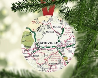 Asheville Map Ornament, Map Ornament, Asheville Map Christmas Gift, Asheville Christmas Ornament, Ashville Map, Ornament