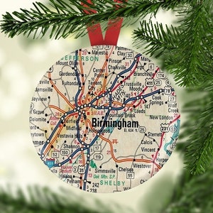 Birmingham Map Ornament, Map Ornament, Birmingham Map Christmas Gift,  Birmingham Gift, Birmingham Alabama
