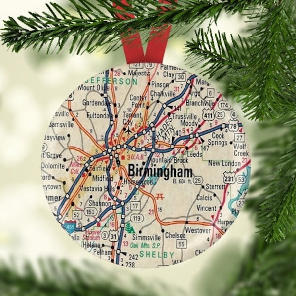 Birmingham Map Ornament, Map Ornament, Birmingham Map Christmas Gift,  Birmingham Gift, Birmingham Alabama