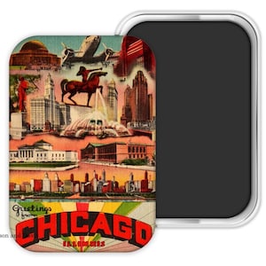 Chicago Gift, Chicago Magnet, Chicago Wedding Favor, Chicago Souvenir, Chicago Postcard Magnet,