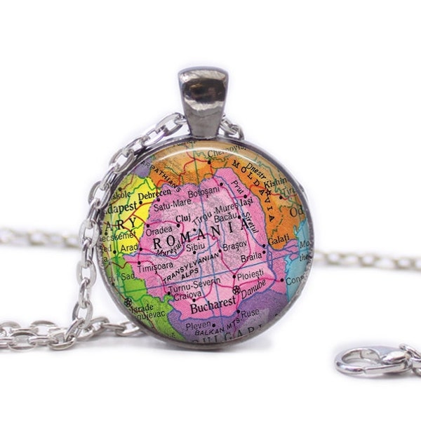 Romania Map Pendant Map Necklace Map Jewelry Map of Romania Necklace Bucket List