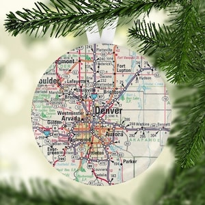 Denver Gift, Denver Ornament, Gift under 5, Denver Christmas Gift, Denver Christmas Ornament, Denver Map Christmas Ornament