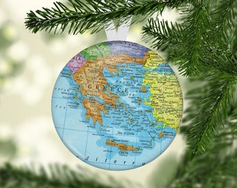 Greece Christmas Ornament, Gift under 5, Greece Christmas Gift, Greece Map Ornament, Greece Gift, Map of Greece