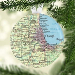 Chicago Gift, Chicago Ornament, Gift under 5, Chicago Christmas Gift, Chicago Christmas Ornament, Chicago Map Christmas Ornament