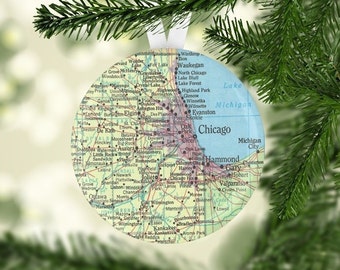 Chicago Gift, Chicago Ornament, Gift under 5, Chicago Christmas Gift, Chicago Christmas Ornament, Chicago Map Christmas Ornament