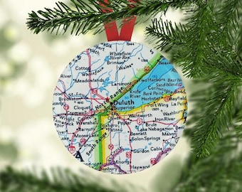 Duluth Gift, Map Ornament, Duluth Ornament, Duluth Christmas Gift, Duluth Christmas Ornament, Duluth Ornament