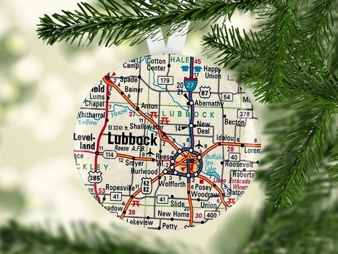 Texas Lubbock Map Ornament Gift Under 5 Lubbock Christmas Etsy