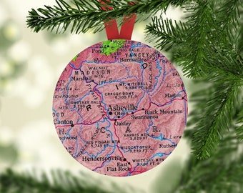 Asheville Map Ornament, Map Ornament, Asheville Map Christmas Gift, Asheville Christmas Ornament, Ashville Map, Ornament