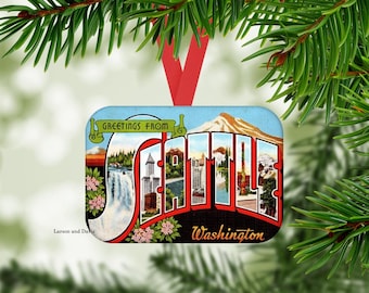 Seattle Washington Ornament, Seattle Christmas Ornament, Seattle Souvenir Ornament, Seattle Wedding Favor, Seattle Washington Gift