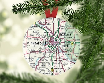 Minneapolis Christmas Ornament, Minneapolis Ornament, Gift under 5, Minneapolis Wedding Favor, Minneapolis  Map Ornament