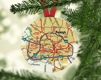 Raleigh, Raleigh Map Ornament, Gift under 5, Raleigh Christmas Gift, Raleigh Ornament, raleigh Map, Raleigh Wedding Favor